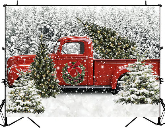 Avezano Christmas Vintage Red Truck Winter Snowy Forest  - DO NOT ADD TO CART, FOLLOW LINK